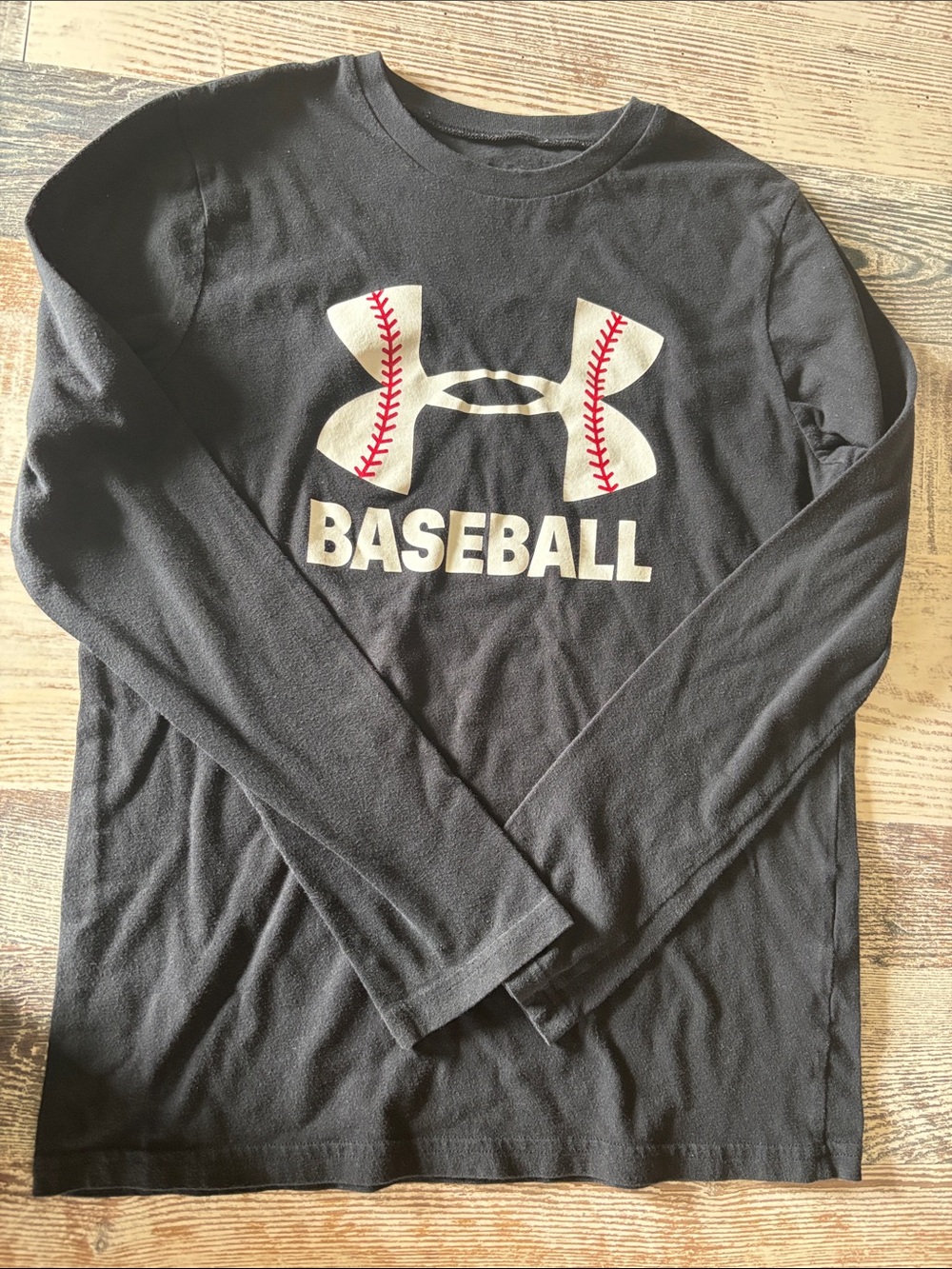 Under Armour Black Long Sleeve Baseball Tee with Red Stitching